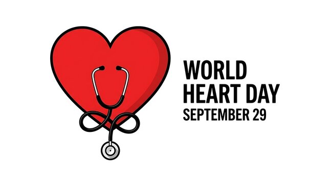 World heart day concept illustration with red heart and stethoscope