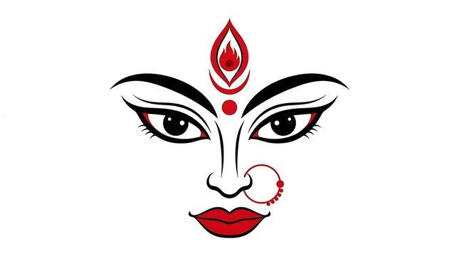 Stylized traditional goddess durga face illustration with bindi, durga puja