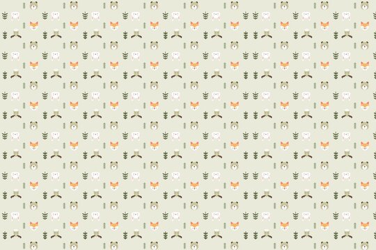 Cute Woodland Animals Seamless Pattern, Forest Animal Nursery Background, Fox Bear Deer Rabbit Owl Hedgehog Repeat Print, Kids Fabric Design, Scandinavian Nature Wallpaper, Baby Textile Pattern
