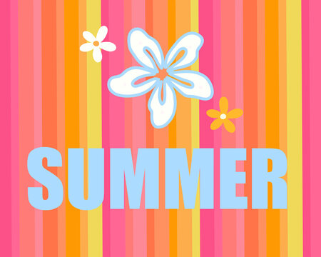 Abstract line with mixed color pink, yellow and orange illustration textured with summer lettering and flowers for wallpaper background. cute hand draw for printable or wrapping