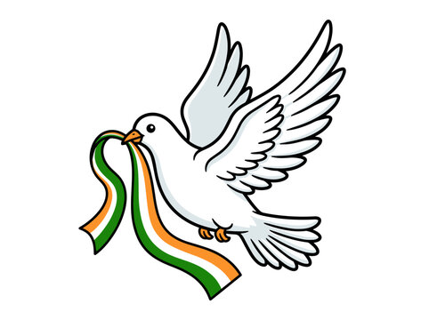 White pigeon dove flying in the air carrying Indian tricolor ribbon representing independence day republic day peace freedom and patriotism concept vector illustration isolated on white background