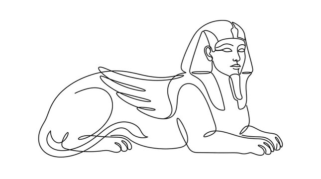 Sphinx One Line Drawing Minimalist Egyptian Pharaoh Continuous Art