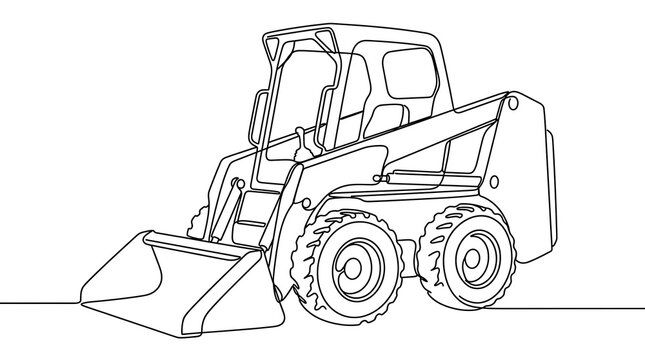 Skid Steer Loader Continuous Line Art Illustration
