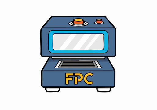 Blue toaster oven with FPC label illustration