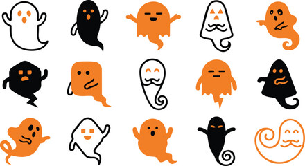 Obraz premium Halloween Ghosts Illustration Set for Seasonal Marketing and Design