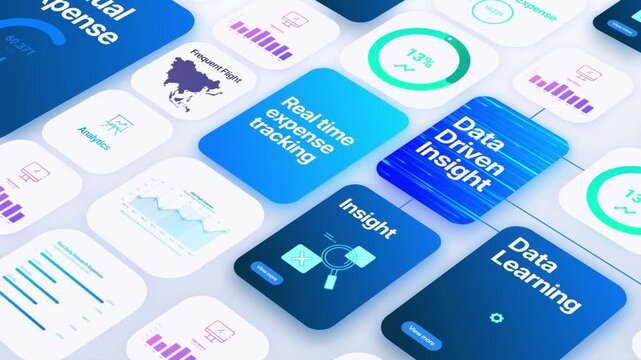 Isometric UI UX dashboard animation showing data analytics and finance charts loop
