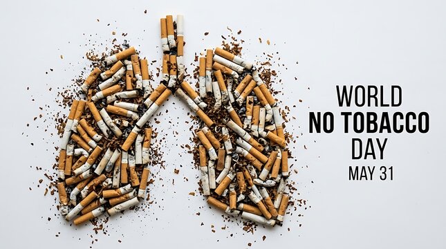 World No Tobacco Day cigarette pile with no smoking sign.