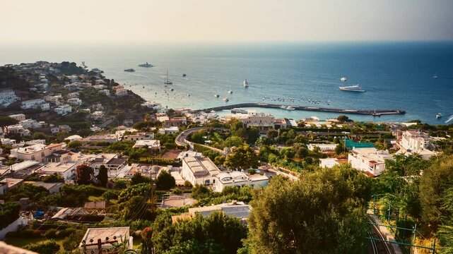 Capri, an island in Campania featuring a funicular and ships at port time lapse