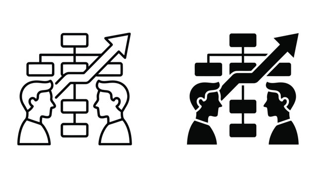 Business growth strategy icon with leadership team and organizational hierarchy