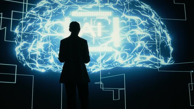 Female Technician Using Artificial Intelligence Brain Interface Technology 4K