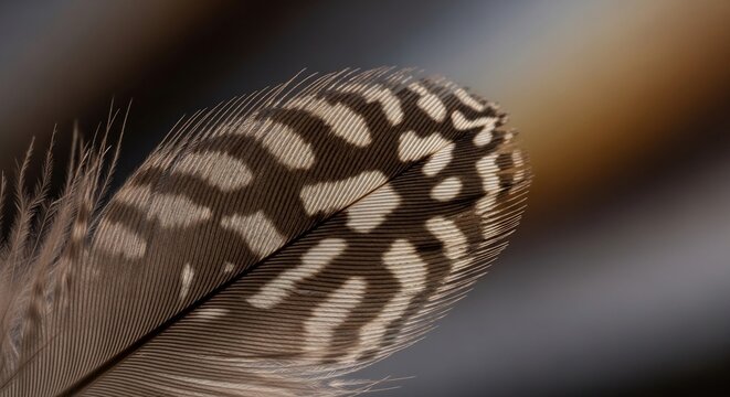 Close up of a detailed bird feather with intricate pattern