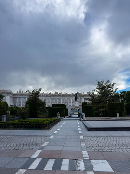 Royal Palace of Madrid and Philip IV Statue from Plaza de Oriente