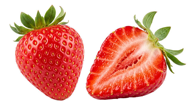 Whole strawberry and half strawberry isolated png isolated on transparent background