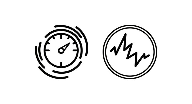 Speedometer gauge and pulse wave heart rate monitor line art dashboard icons for performance tracking with speedometer dashboard tracking frequency performance minimalist analysis