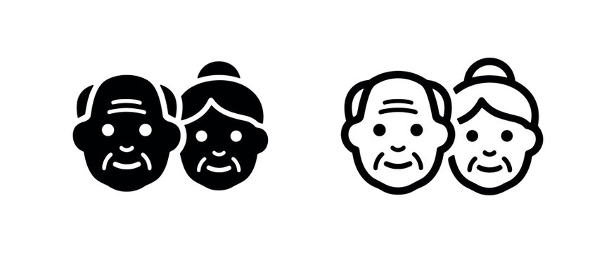Elderly couple faces icon, grandparents, seniors, or aging gracefully