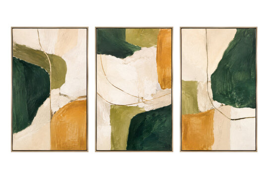 Abstract triptych wall art with earthy contemporary painted composition