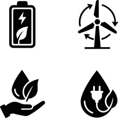 Set of black renewable energy and eco friendly icons isolated on transparent background © MDMAHMUDUL