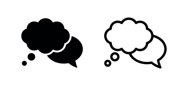 Speech and thought bubble icons in filled and outline style, representing communication, ideas, and conversation.