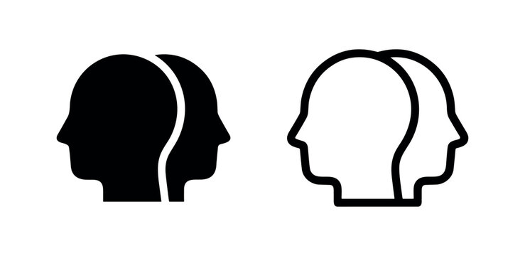 Two human heads icon representing collaboration, communication or dual personality