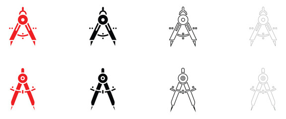 Fototapeta premium Vintage compass icon vector, geometry compass ruler math divider icon vector, silhouette and line art illustration