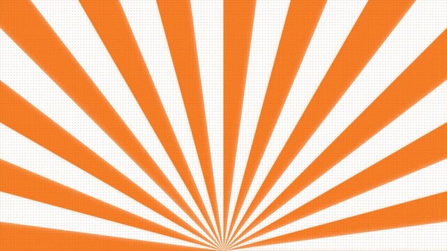 Sunburst rays emanate from a focal point in an Orange comic style halftone sunbeam background animation. Loop motion design. Suitable for comics, prints, posters, etc. 4k video