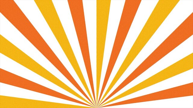 Orange comic style halftone sunbeam background animation. Loop motion design. Suitable for comics, prints, posters, etc. with rotating energetic bursts. 4k video