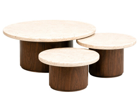 Modern travertine nesting tables with elegant contemporary stone design