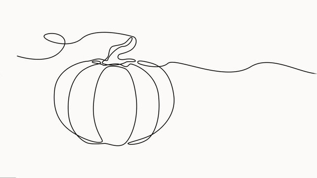 Self drawing simple animation of continuous one line drawing of pumpkin Halloween concept. Full length animated, vector illustration isolated on white background.