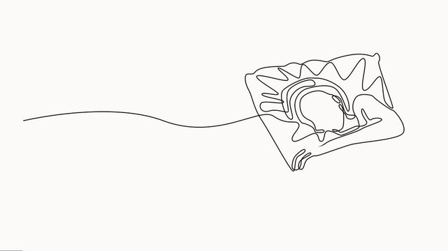Animated self drawing of Woman sleeping on pillow bed continuous one line drawing, potentially depicting her resting or sleeping vector style, minimalist woman lying down,  simple illustration.