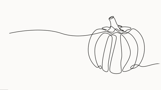 Self drawing simple animation of continuous one line drawing of pumpkin Halloween concept. Full length animated, vector illustration isolated on white background.