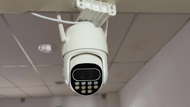 Advanced wi-fi security camera with pan-tilt-zoom functionality remotely monitoring an indoor space for surveillance and property protection with advanced application control