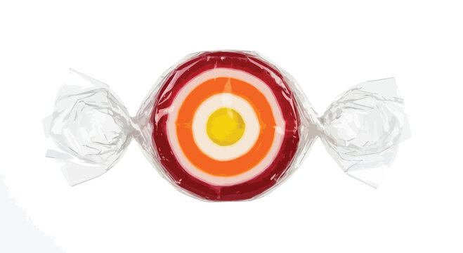 Target shaped hard candy with cellophane wrapper on a white background