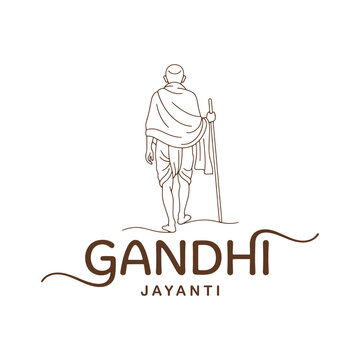 Gandhi Jayanti Minimal Tribute Line Art Typography Vector