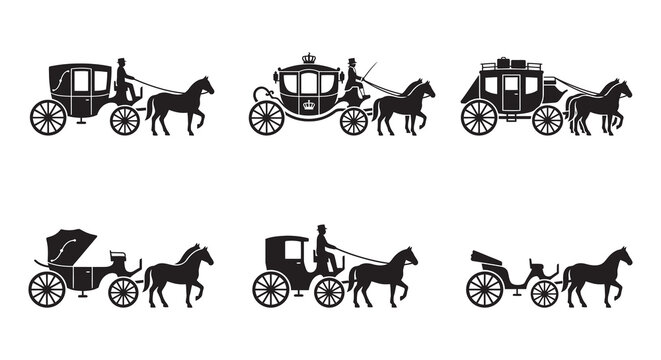 Horse drawn carriages in black silhouette carriage
