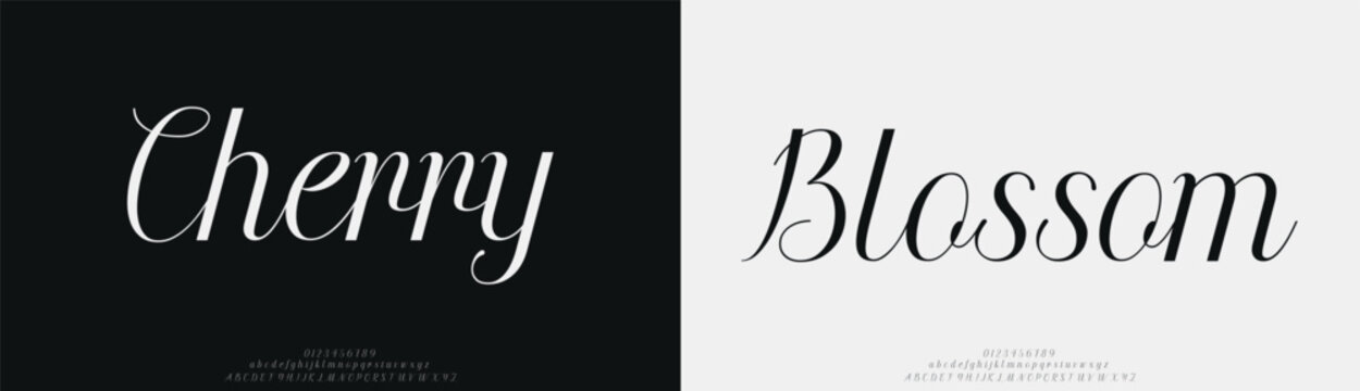 Cherry Blossom, Script Uppercase Lowercase And Number. Calligraphy Logotype Brush Font Type Font lettering handwritten	
