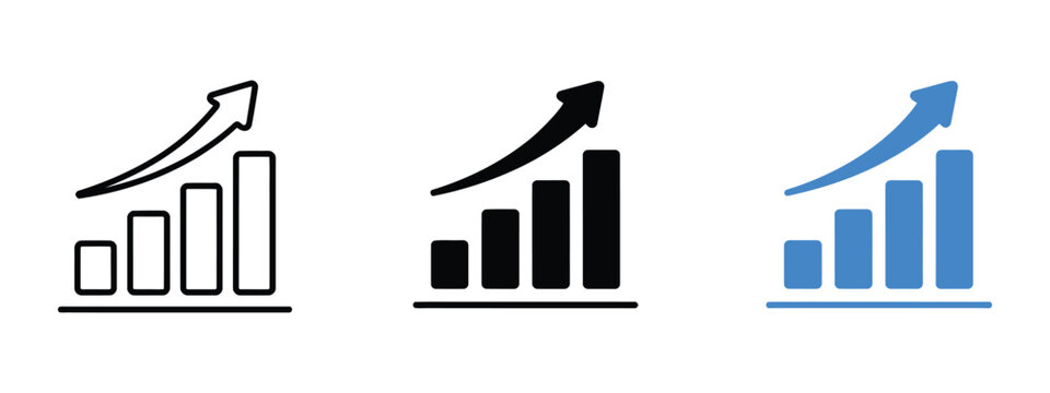 Chart growth icon, rising bar graph, business growth, positive trend, analytics, statistics, revenue increase, profit, market performance, editable vector, isolated on transparent background.