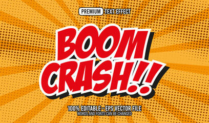 Comic book style speech bubble text effect reading boom crash with comic strip graphic design typography explosion creative comicbook lettering halftone background © Md