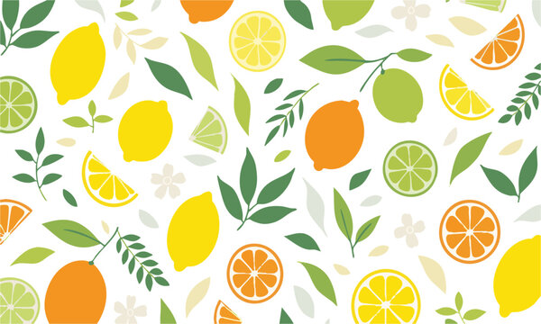 Decorative Citrus Fruit Wallpaper Pattern.