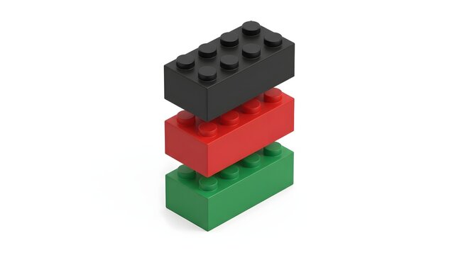 3D Model Building Brick Tower Stack &mdash; Red Green Black National Lego Day Bold Flat Vector