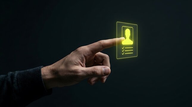 Hand touching digital mental health profile. Virtual interface for psychological support.