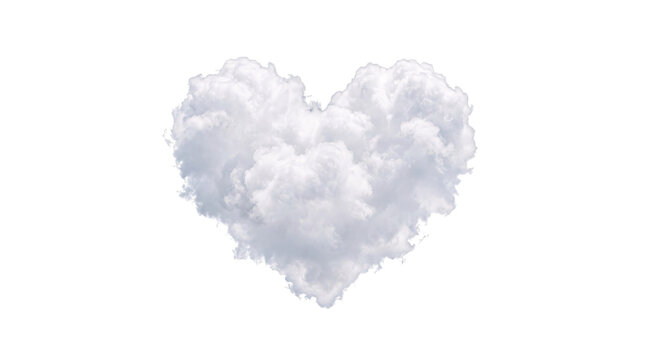 Heart-shaped cloud isolated on white background, png isolated on, transparent background