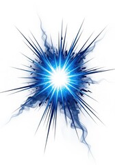 Fototapeta premium Abstract Blue Energy Explosion with Sharp Rays and Smoke Trails Isolated on White Background for Graphic Design