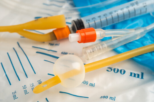 Foley catheter and urine drainage bag collect urine for disability or patient in hospital.