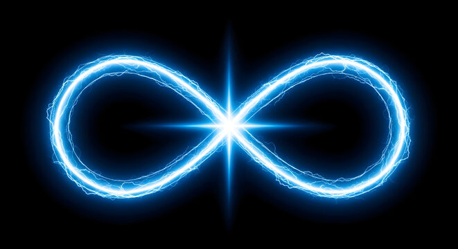 Glowing Electric Blue Infinity Symbol Representing Endless Energy and Eternal Power on a Deep Black Background