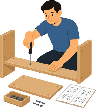 DIY furniture assembly flat vector illustration isolated on white background