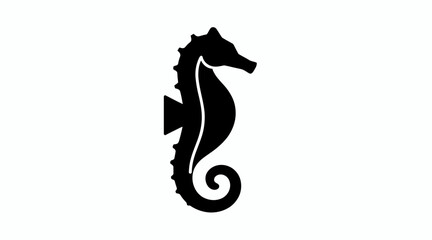 Minimalist black seahorse silhouette mascot on white background. © vuy