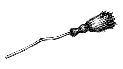 Halloween magic witch broom on white background. © Rahima