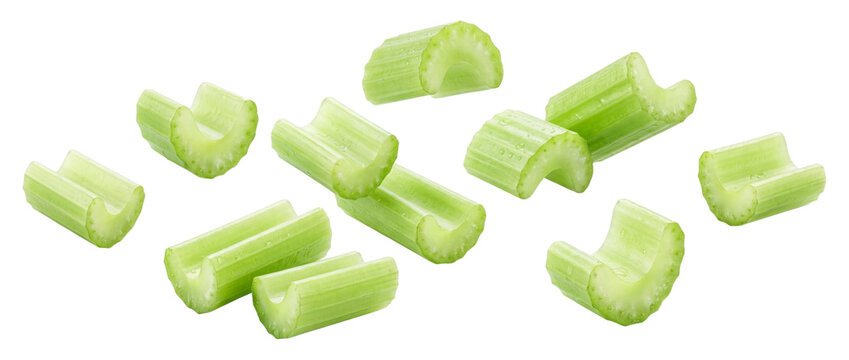 Sliced celery stalks, isolated on transparent background