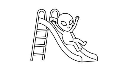 Obraz premium Alien character sliding down a playground slide.