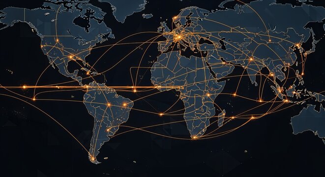 Infographic depicting an orange line pipeline network over a map of emerging oil markets